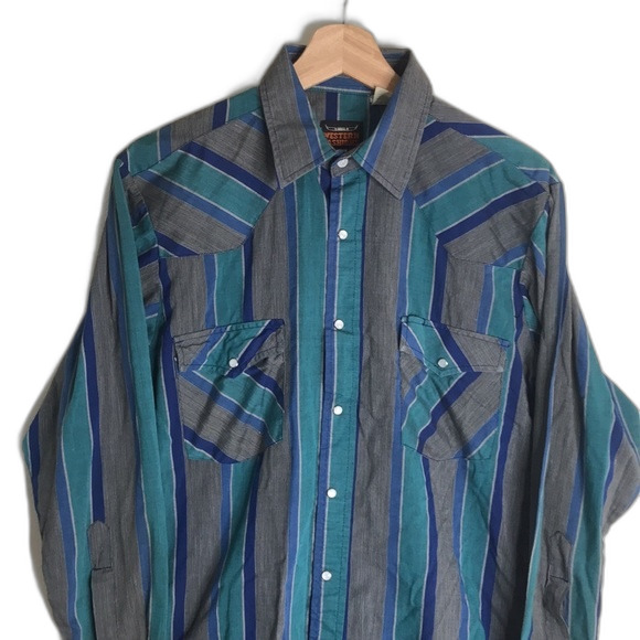 Vtg western plaid pearl snap button long sleeve shirt size medium cowboy rodeo - Picture 3 of 13